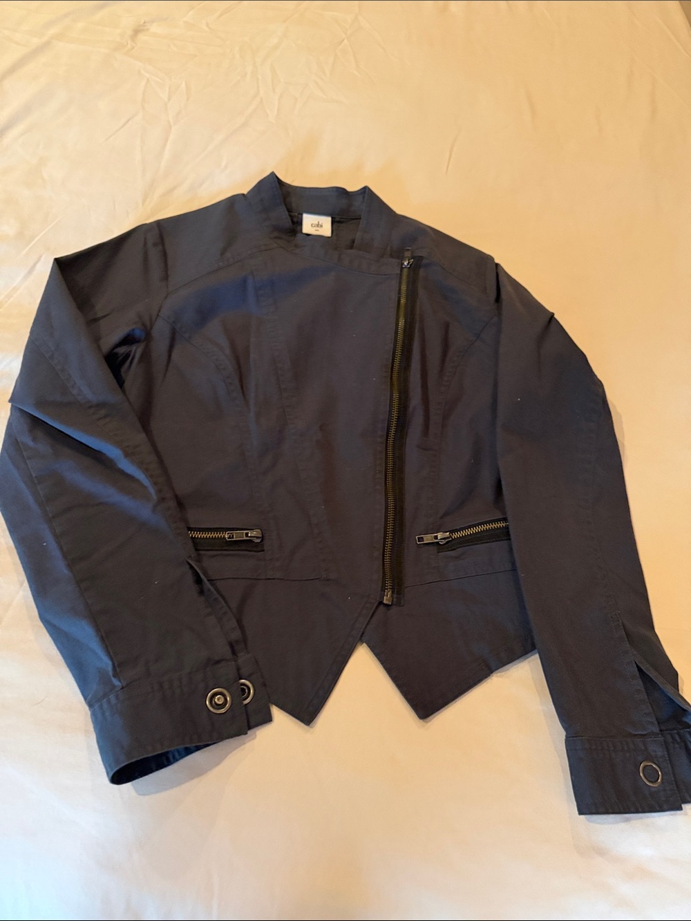 CAbi Navy Asymmetrical Utility Zip Jacket